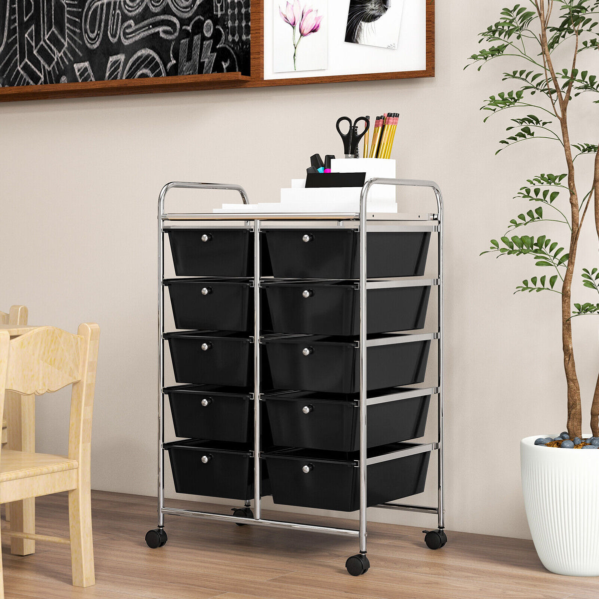 10-Drawer Rolling Storage Cart - Black