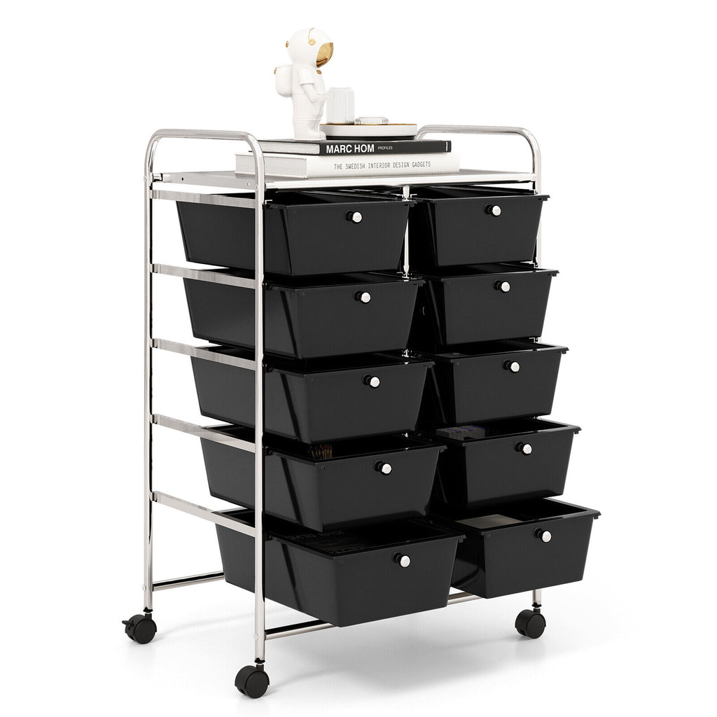 10-Drawer Rolling Storage Cart - Black