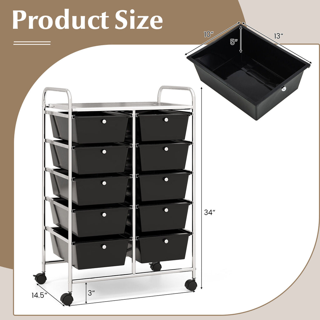 10-Drawer Rolling Storage Cart - Black