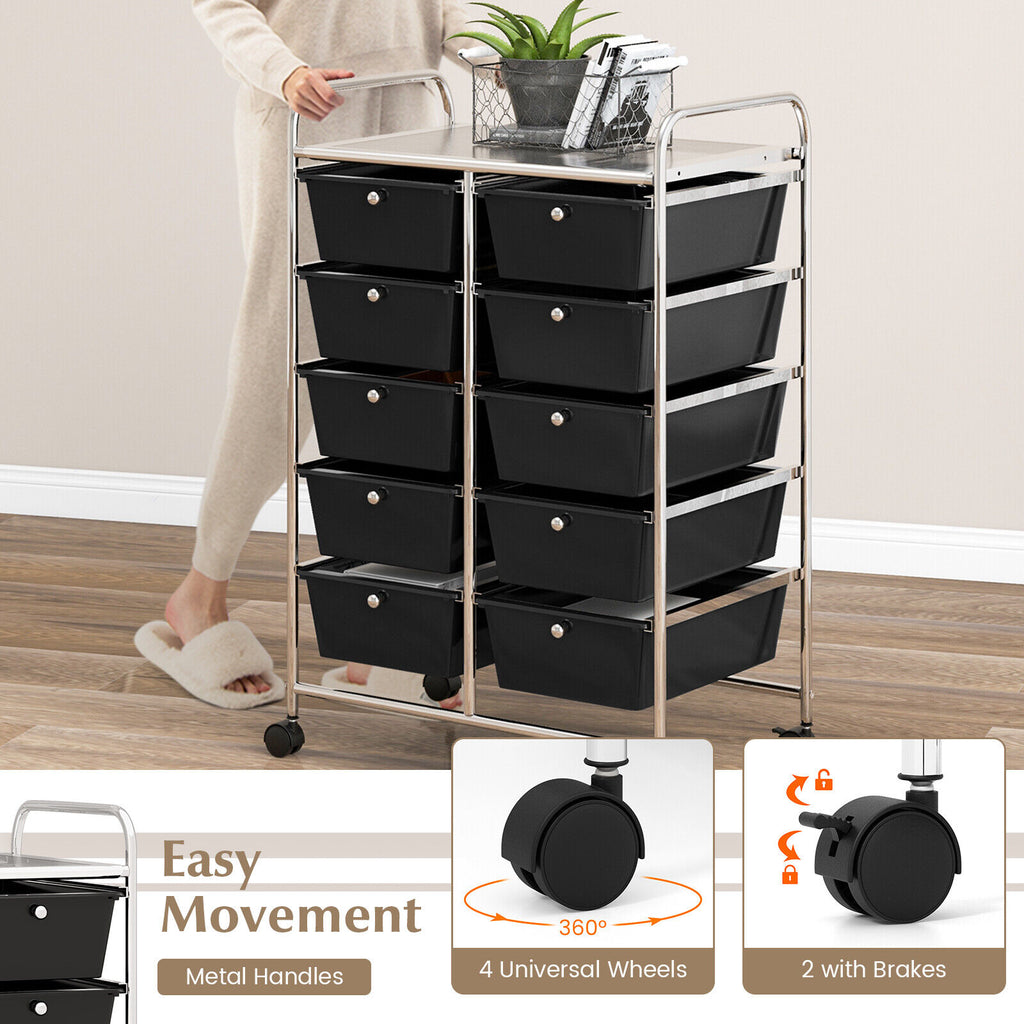10-Drawer Rolling Storage Cart - Black