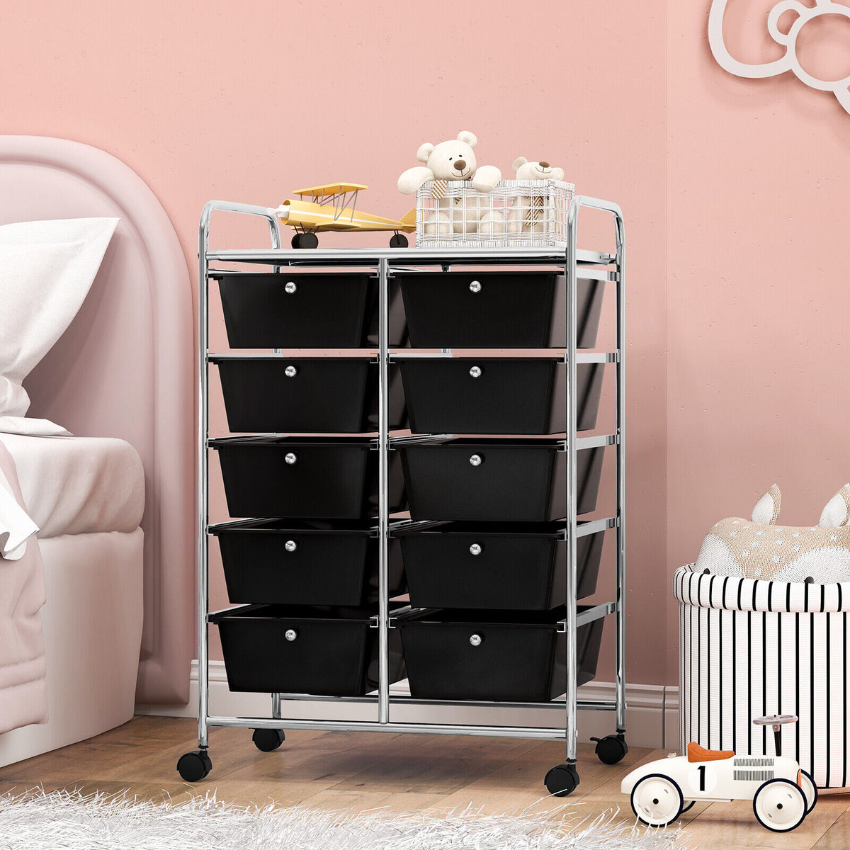 10-Drawer Rolling Storage Cart - Black