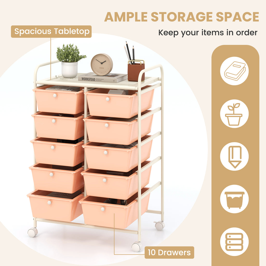 10-Drawer Rolling Storage Cart - Peach