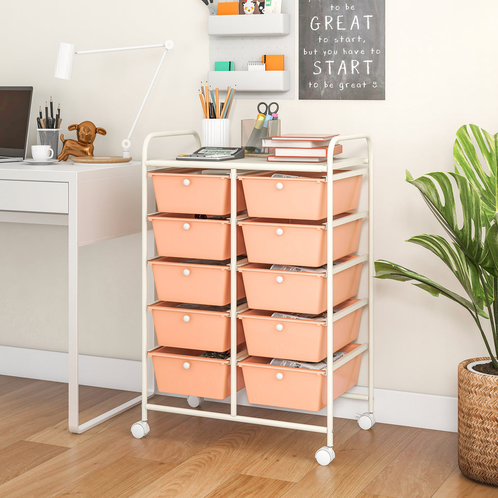 10-Drawer Rolling Storage Cart - Peach