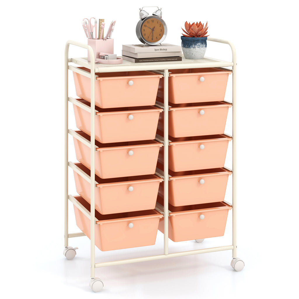 10-Drawer Rolling Storage Cart - Peach
