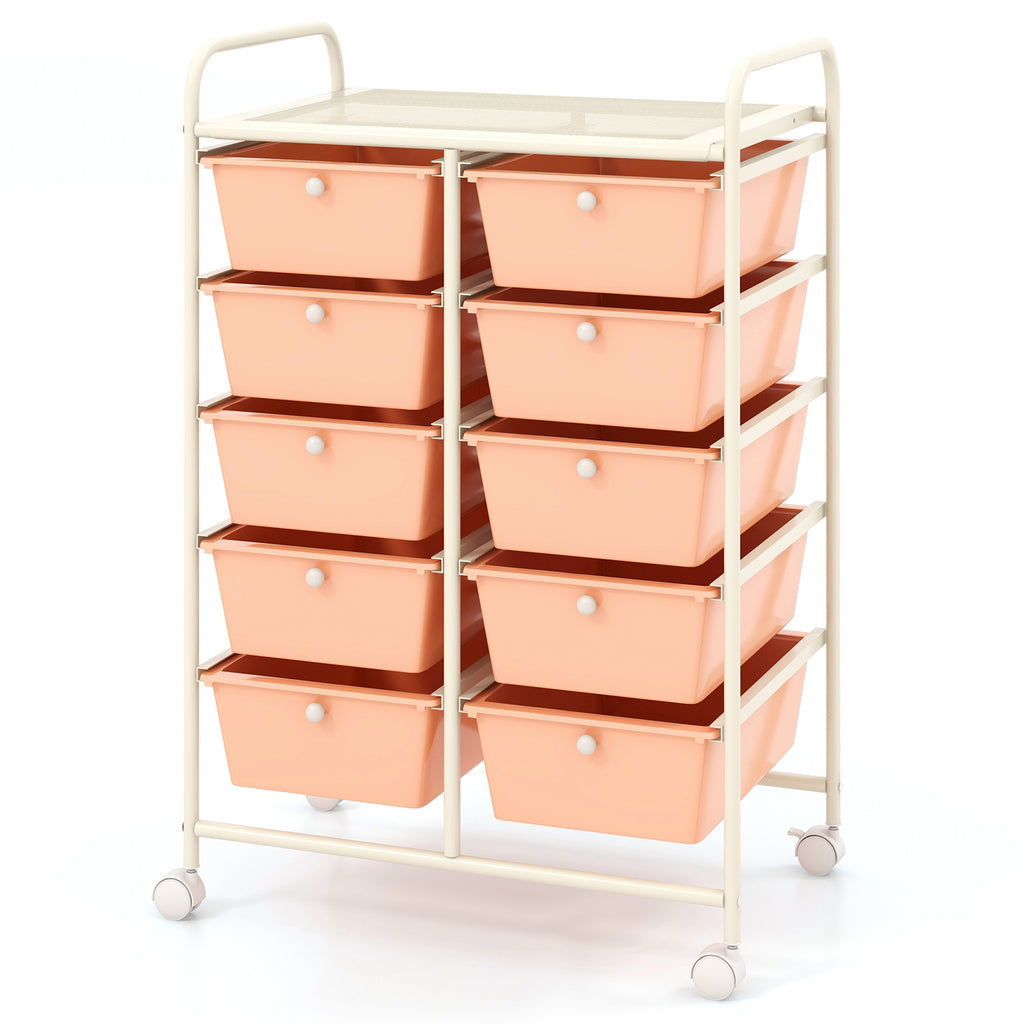 10-Drawer Rolling Storage Cart - Peach