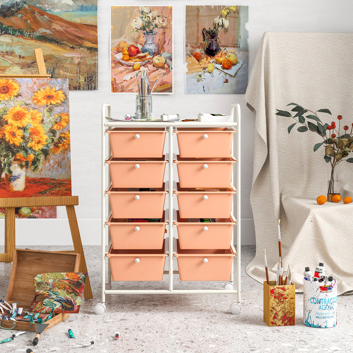 10-Drawer Rolling Storage Cart - Peach
