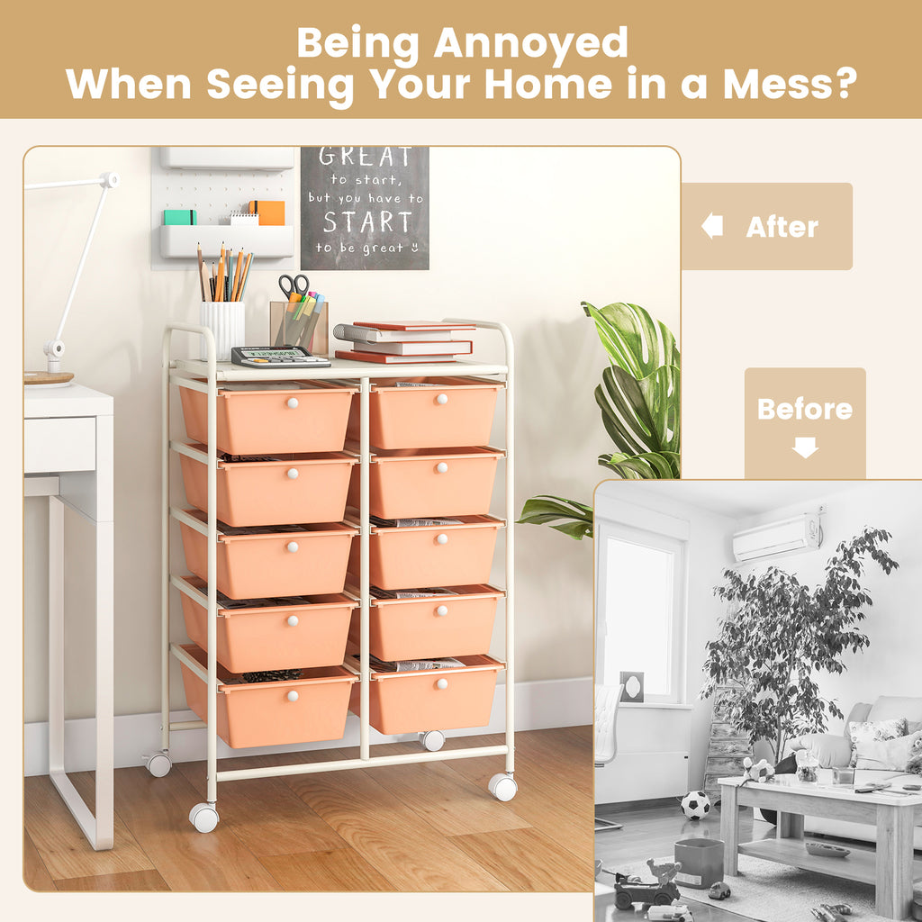 10-Drawer Rolling Storage Cart - Peach