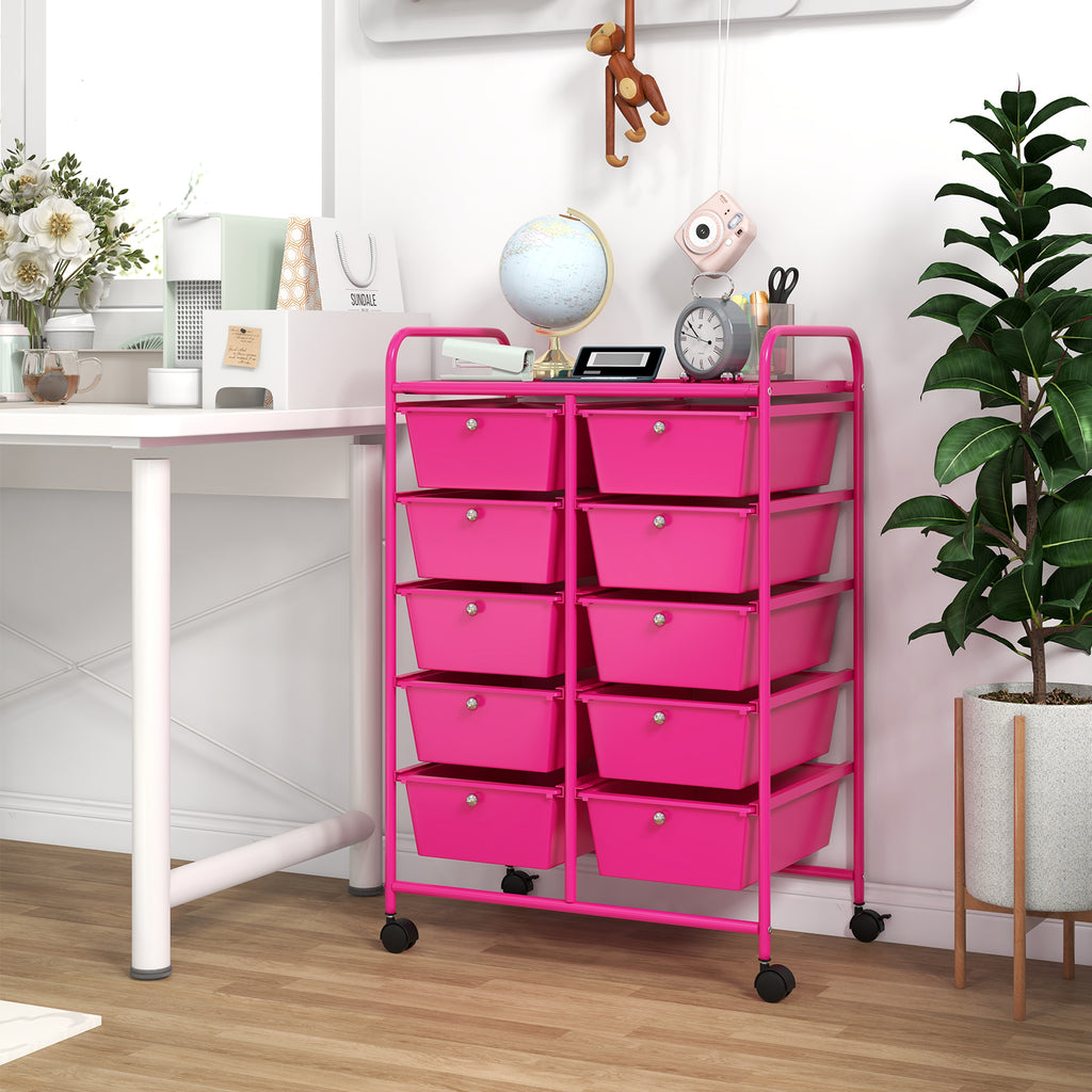 10-Drawer Rolling Storage Cart - Pink