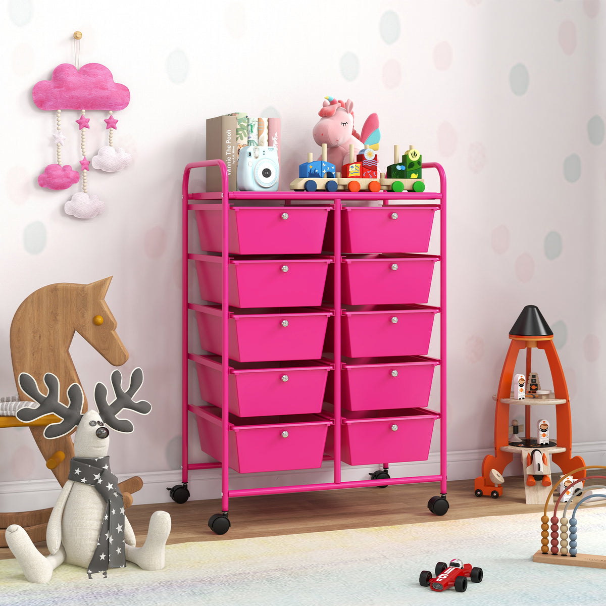 10-Drawer Rolling Storage Cart - Pink