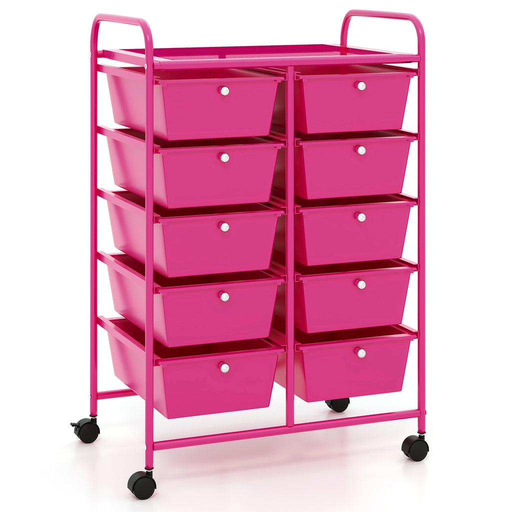 10-Drawer Rolling Storage Cart - Pink