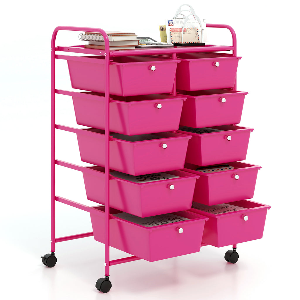 10-Drawer Rolling Storage Cart - Pink