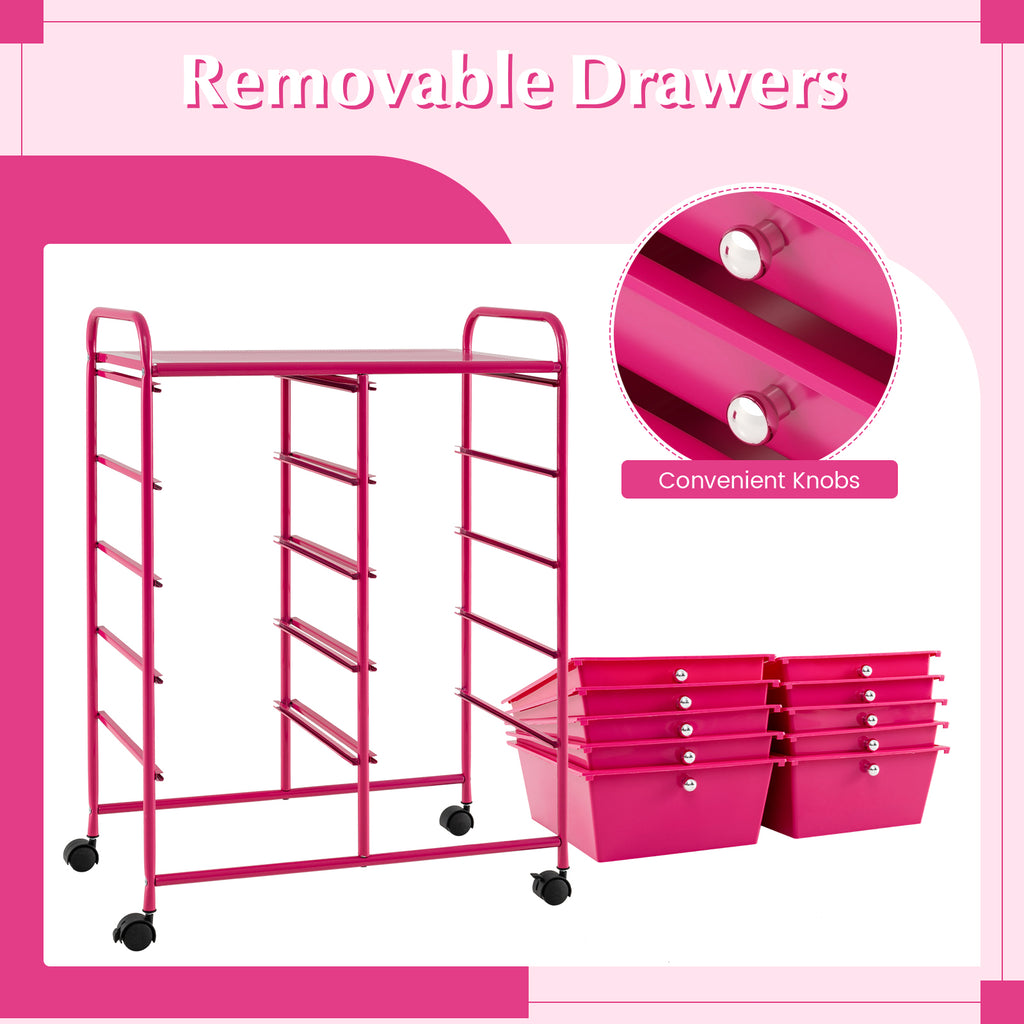 10-Drawer Rolling Storage Cart - Pink
