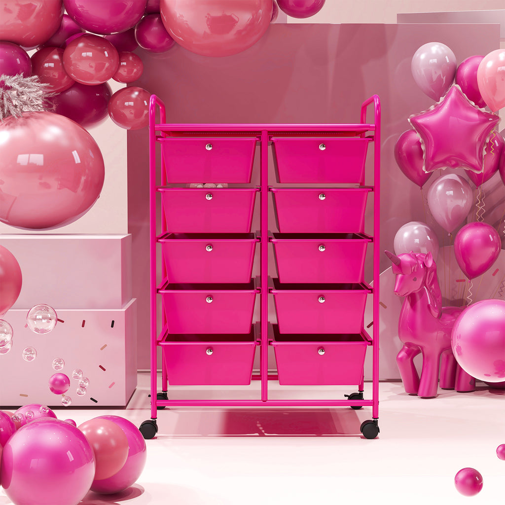 10-Drawer Rolling Storage Cart - Pink