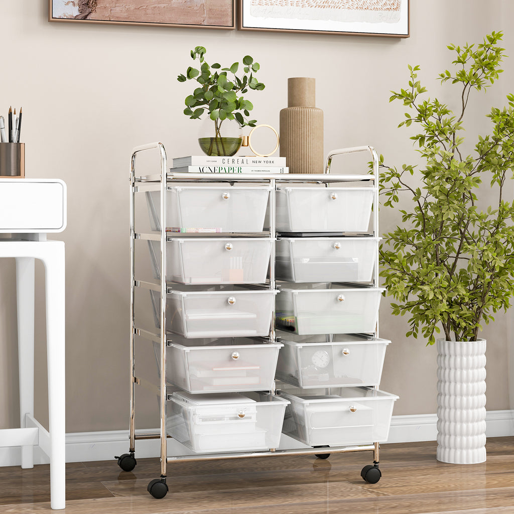 10-Drawer Rolling Storage Cart, Transparent