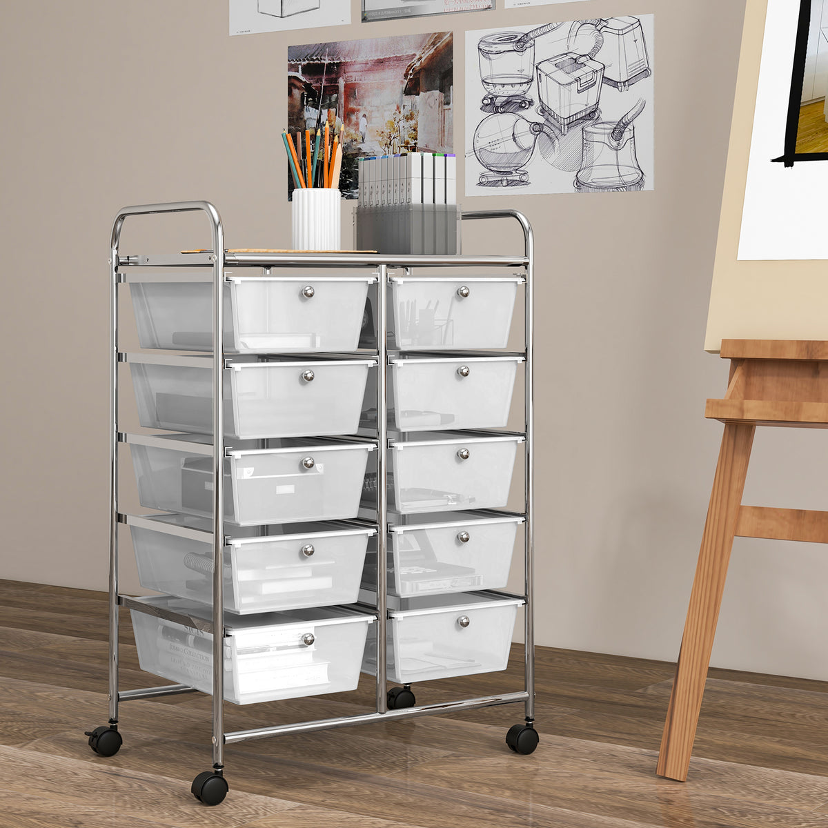 10-Drawer Rolling Storage Cart, Transparent
