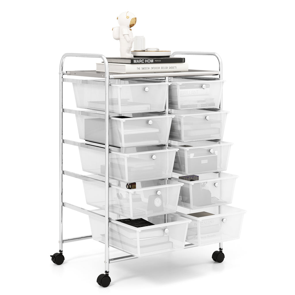 10-Drawer Rolling Storage Cart, Transparent