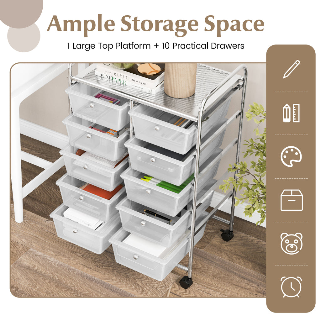 10-Drawer Rolling Storage Cart, Transparent