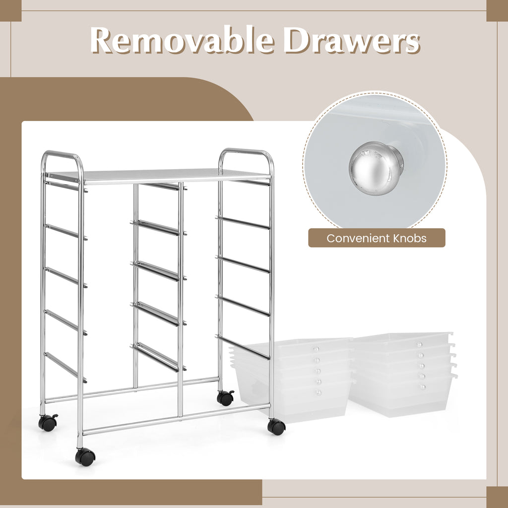 10-Drawer Rolling Storage Cart, Transparent