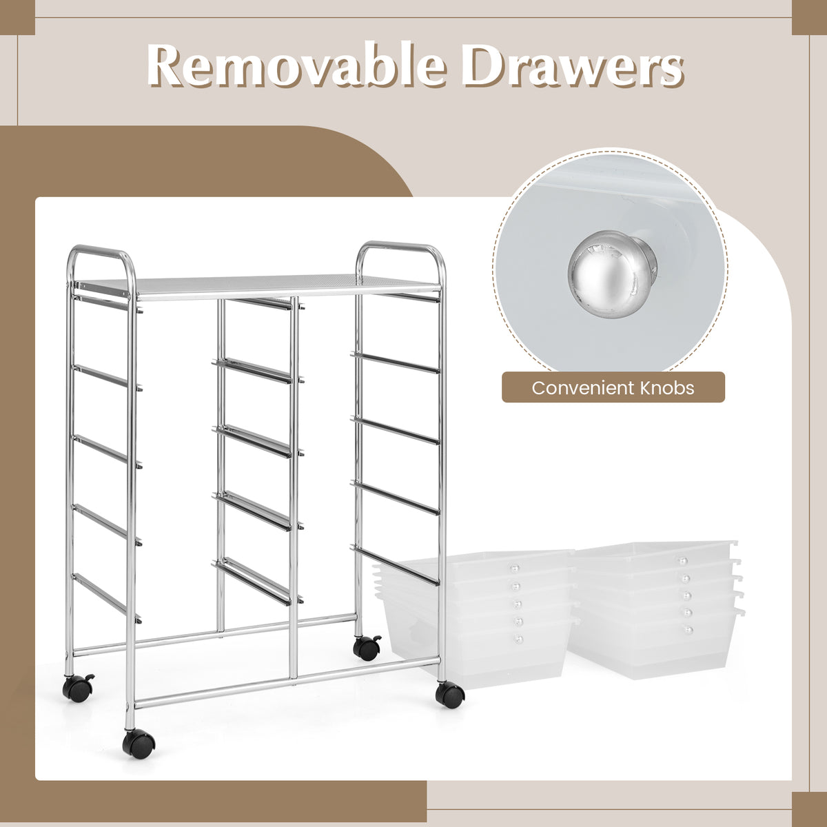10-Drawer Rolling Storage Cart, Transparent