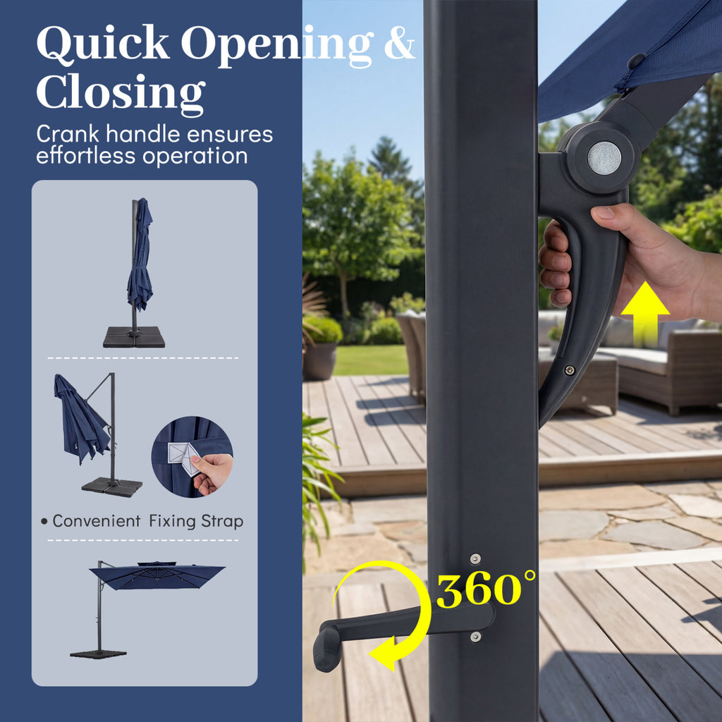 10 FT Aluminum Pole Patio Cantilever Umbrella with 220 LBS Base
