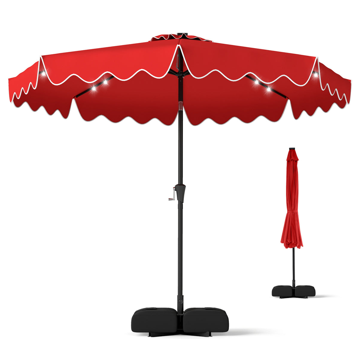 10 FT Solar LED Patio Umbrella with Weighted Base - Red