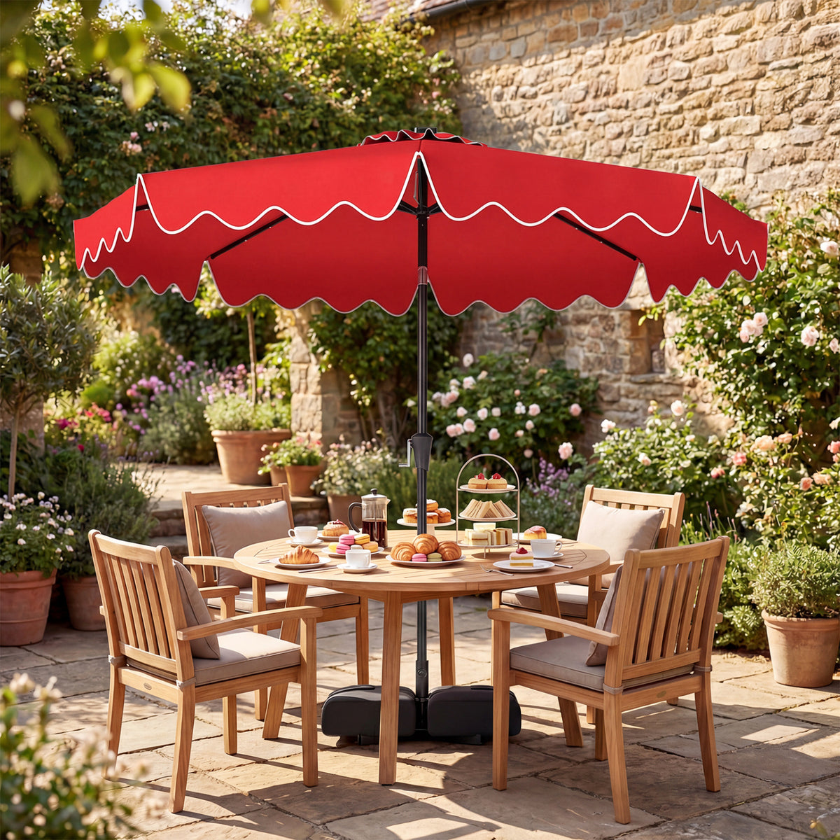 10 FT Solar LED Patio Umbrella with Weighted Base - Red