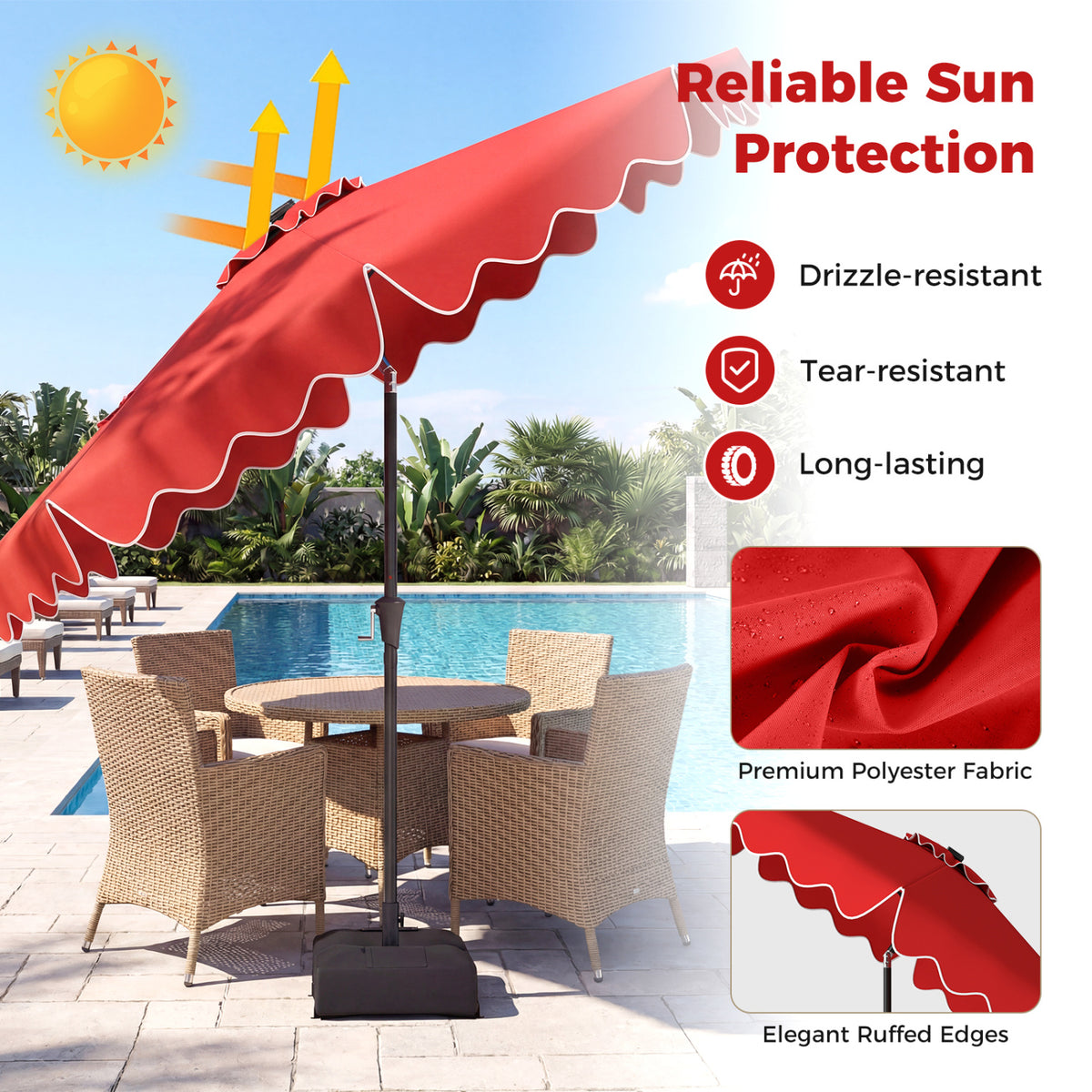 10 FT Outdoor Patio Umbrella with Solar LED Lights and Weighted Base