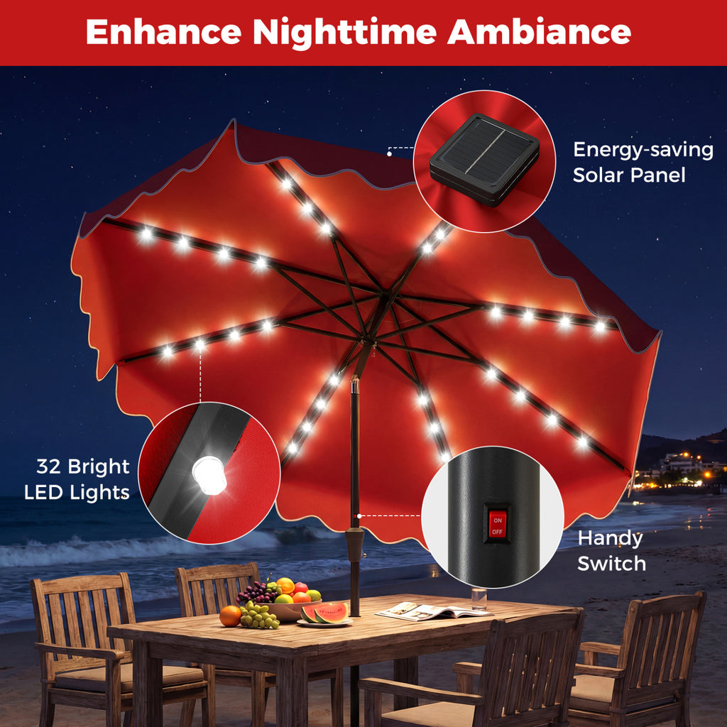 10 FT Outdoor Patio Umbrella with Solar LED Lights and Weighted Base