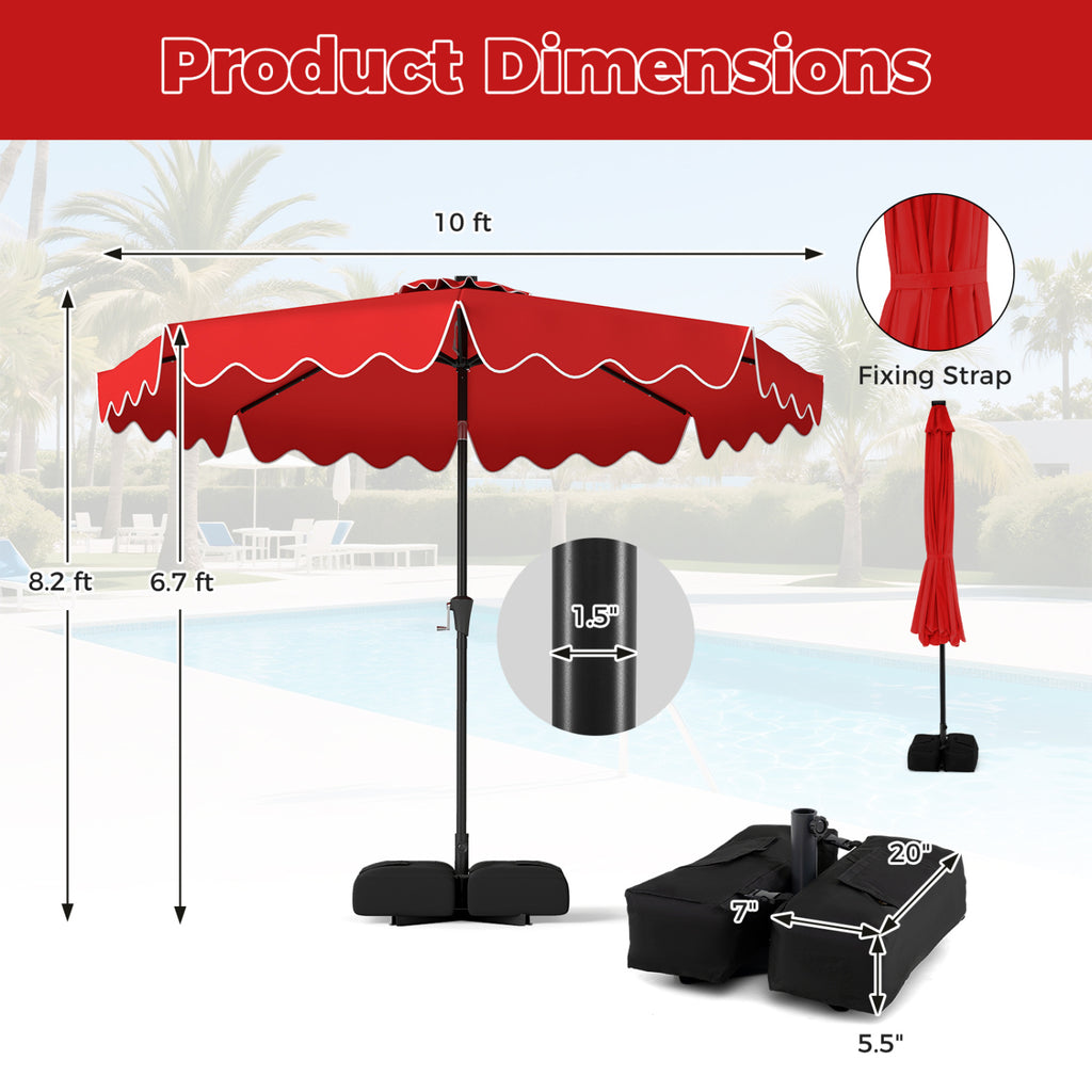 10 FT Outdoor Patio Umbrella with Solar LED Lights and Weighted Base