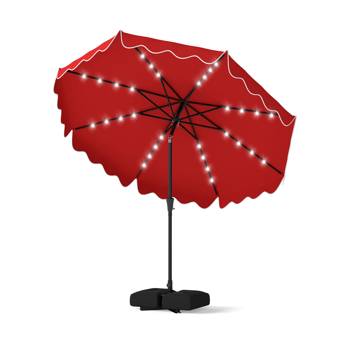 10 FT Solar LED Patio Umbrella with Weighted Base - Red