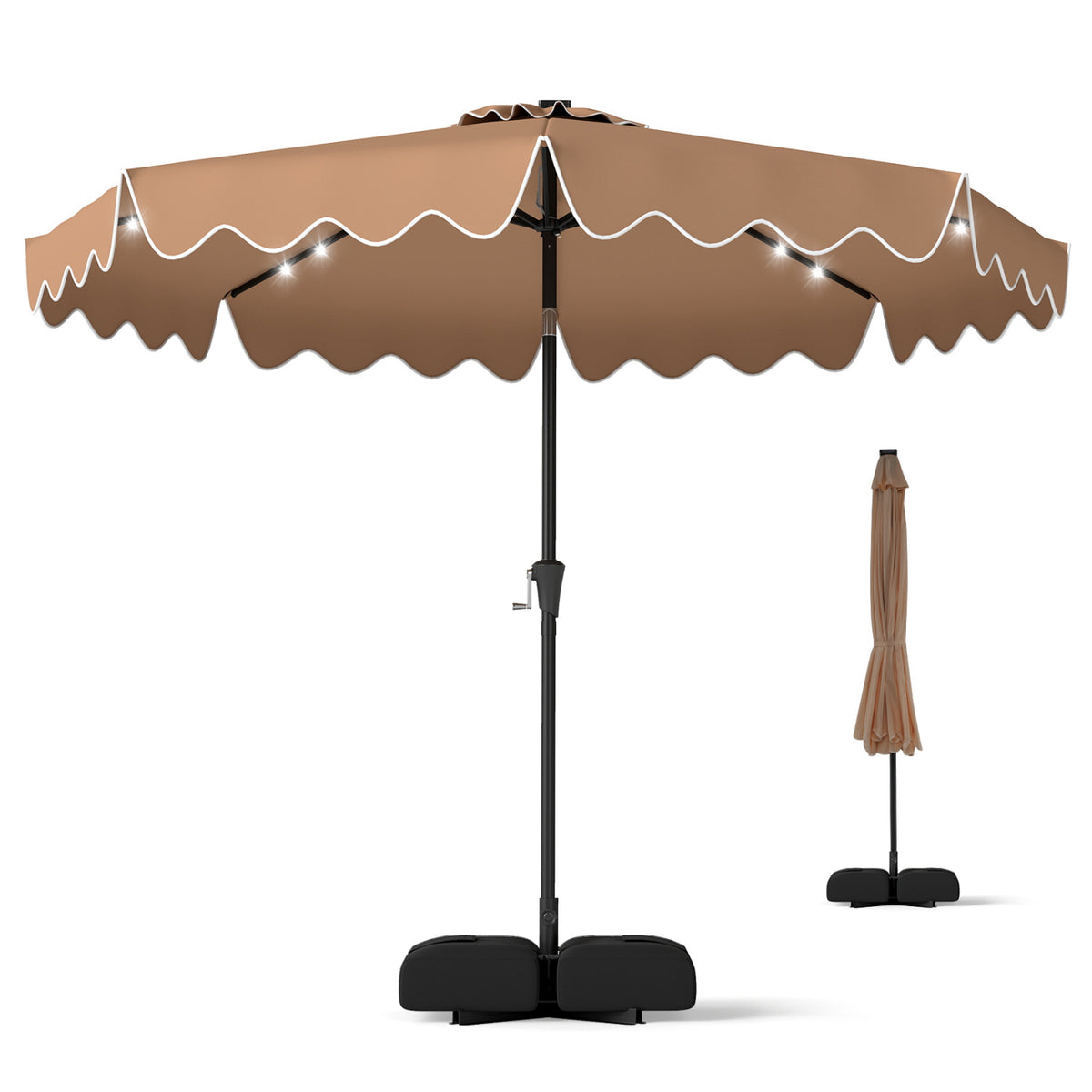 10 FT Solar LED Patio Umbrella with Base - Brown