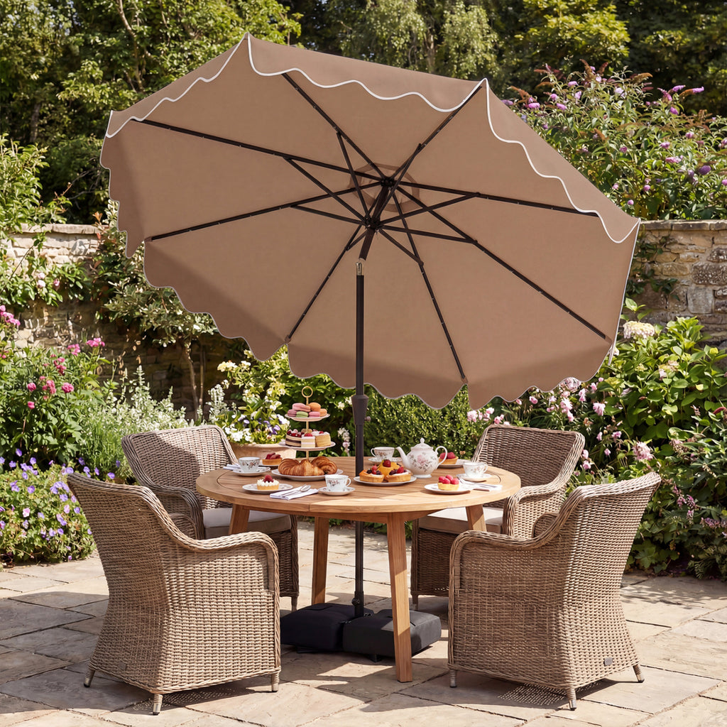 10 FT Solar LED Patio Umbrella with Base - Brown