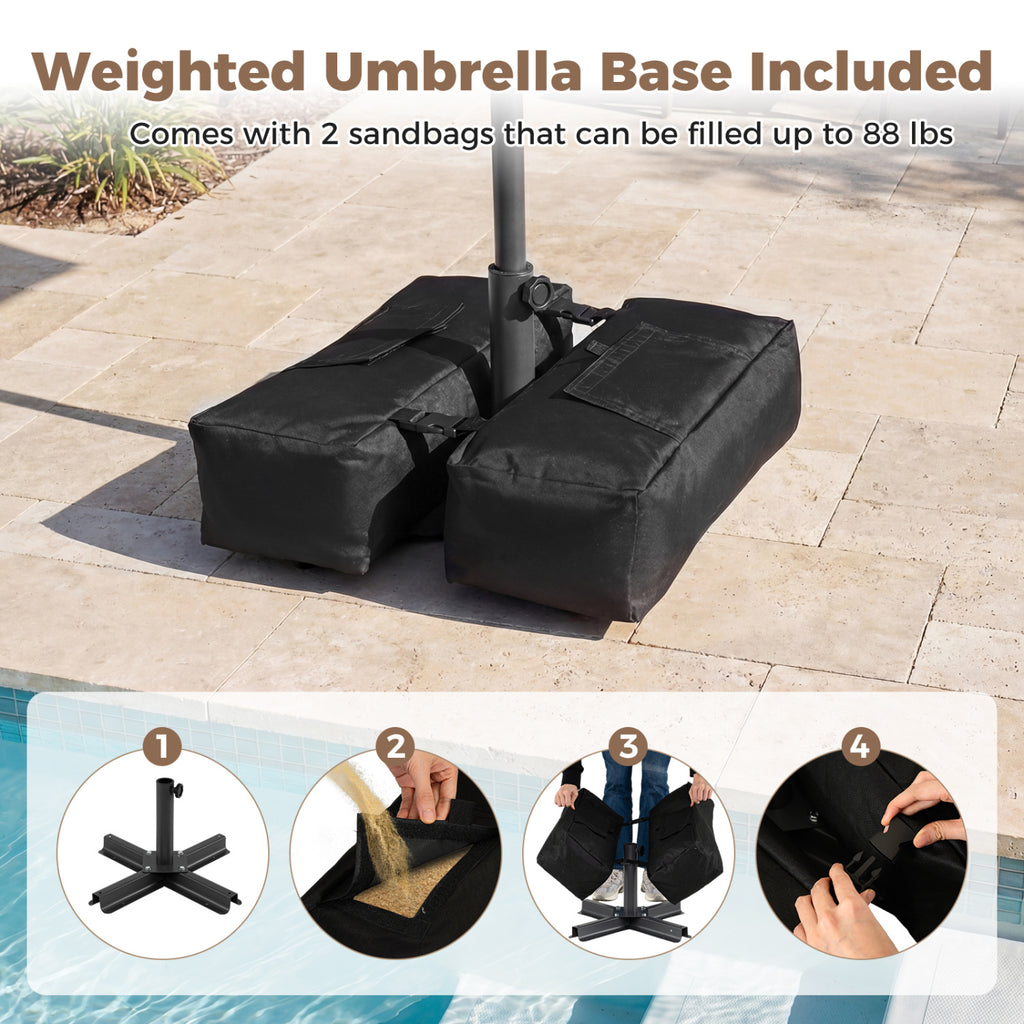 10 FT Solar LED Patio Umbrella with Base - Brown