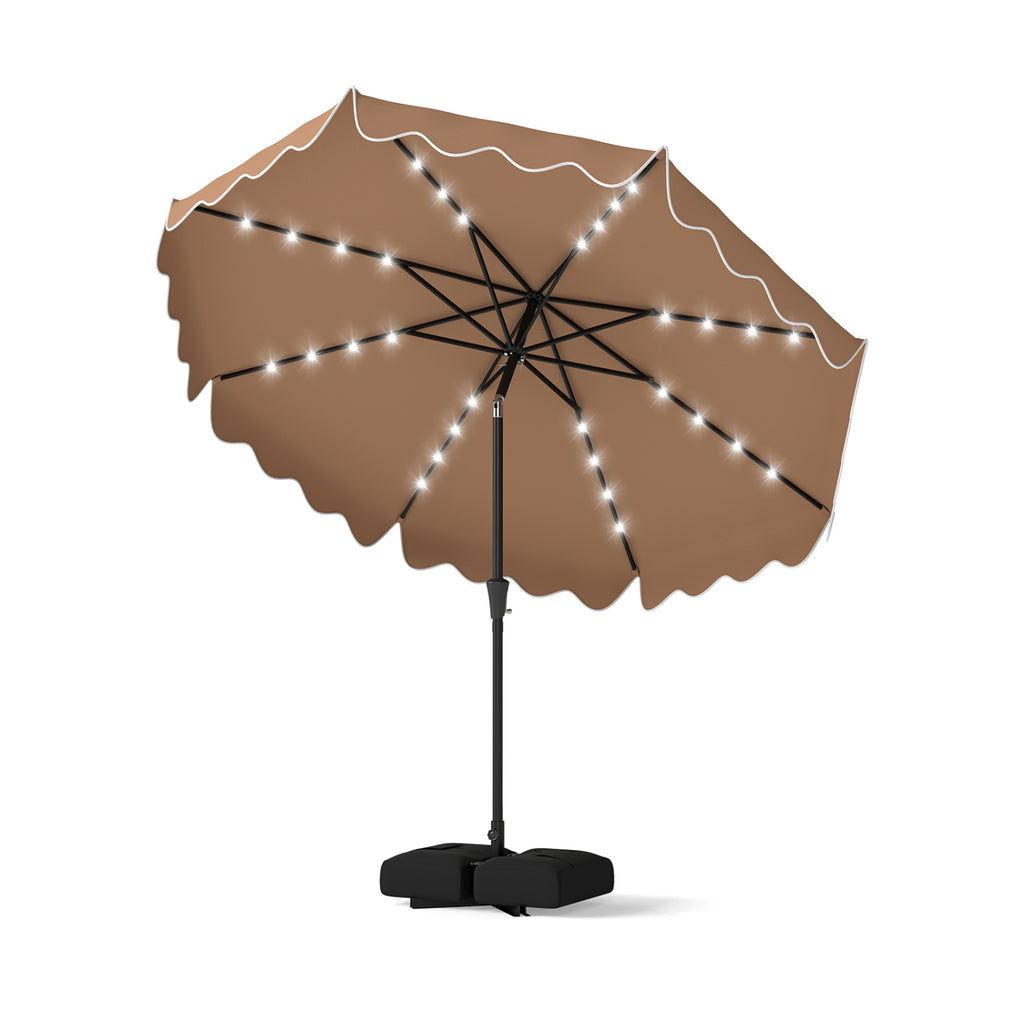 10 FT Solar LED Patio Umbrella with Base - Brown