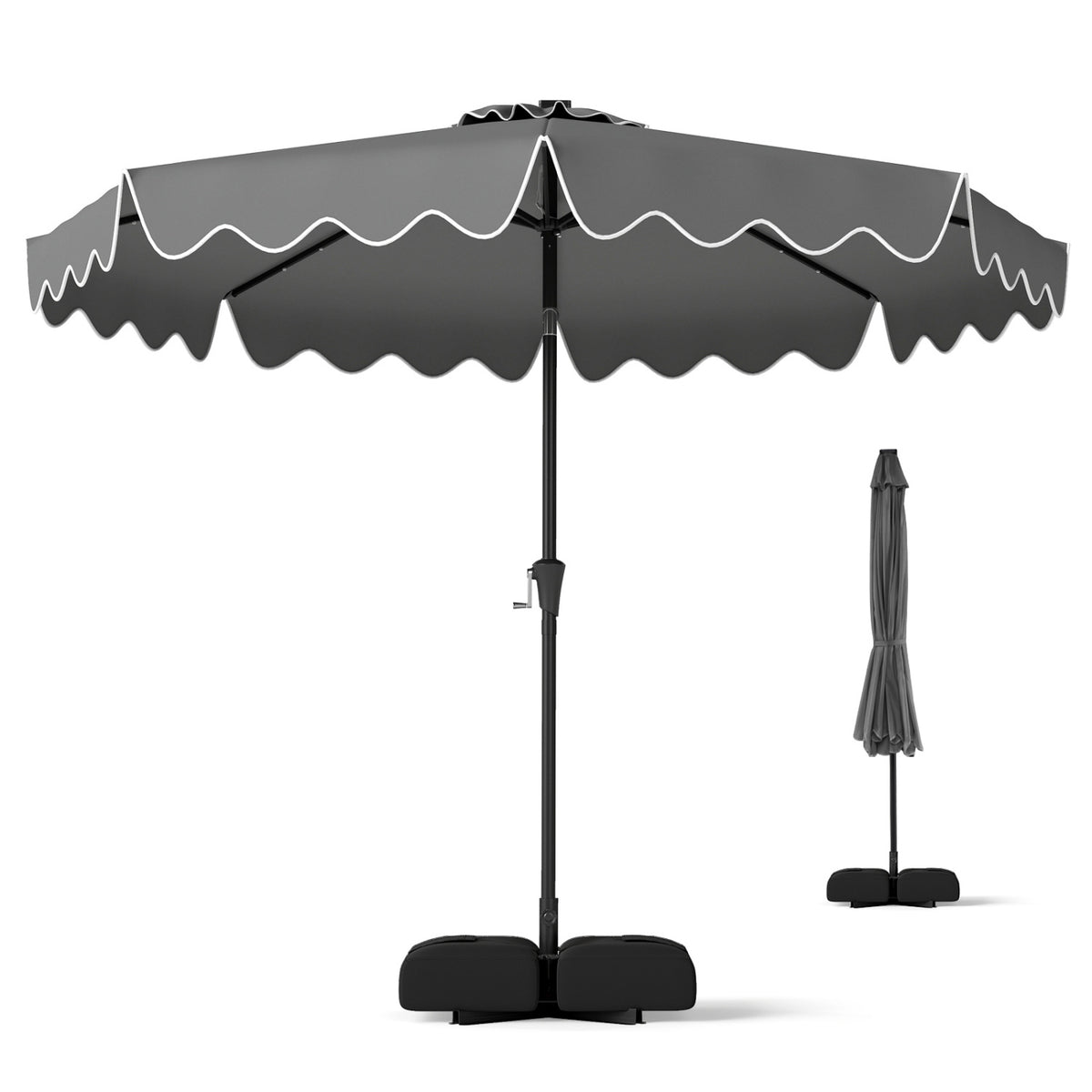 10 FT Solar LED Patio Umbrella with Weighted Base - Gray