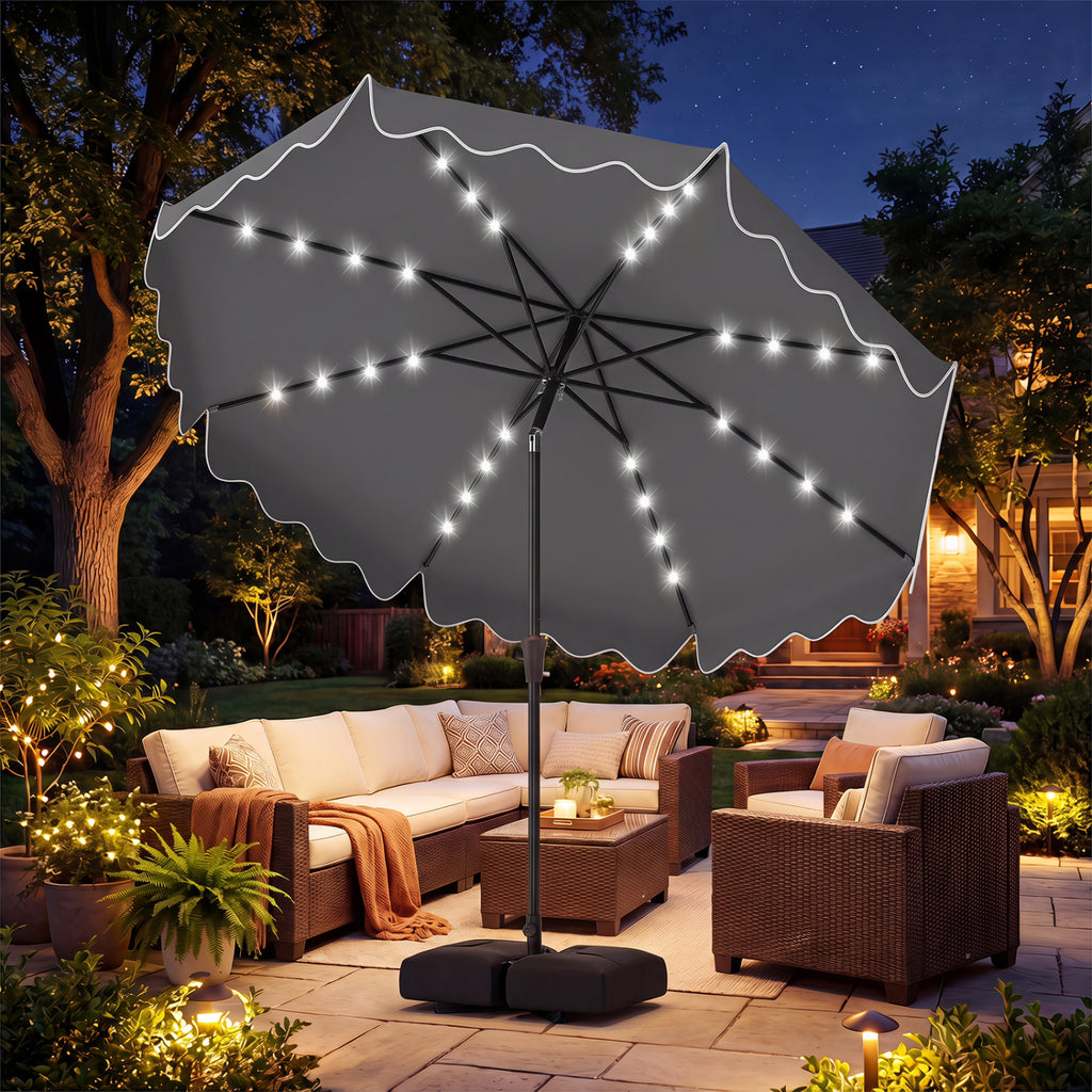 10 FT Solar LED Patio Umbrella with Weighted Base - Gray