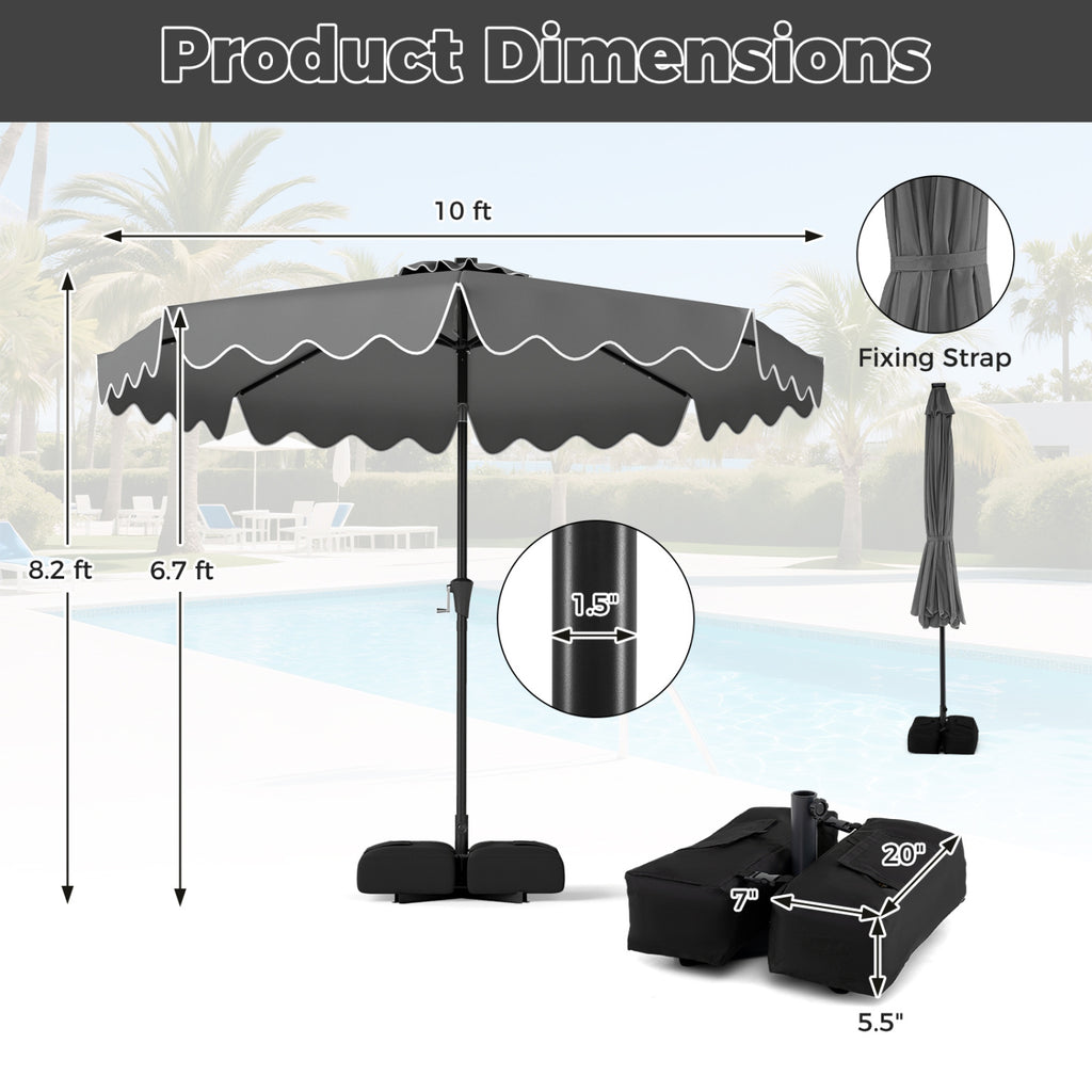 10 FT Solar LED Patio Umbrella with Weighted Base - Gray