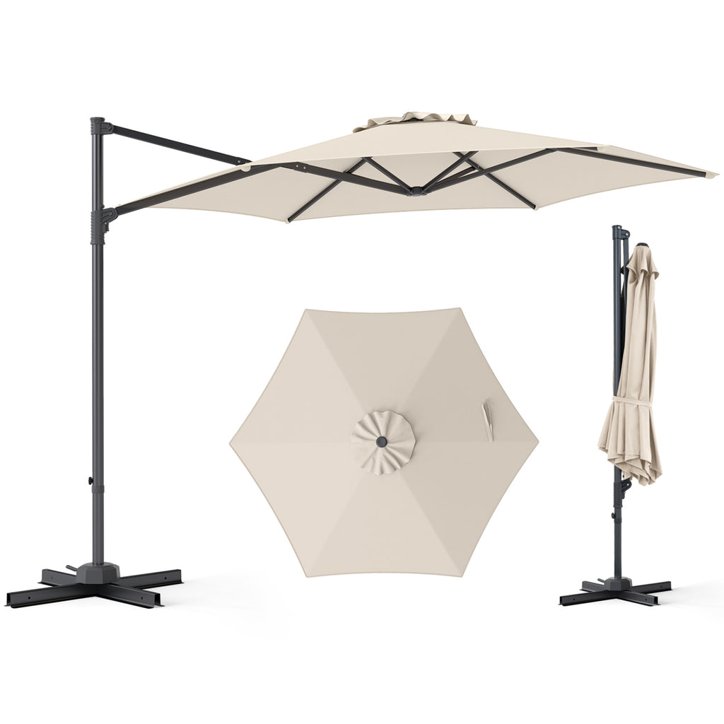 10 Feet Cantilever Umbrella with Tilt, Beige - 8 Metal Ribs