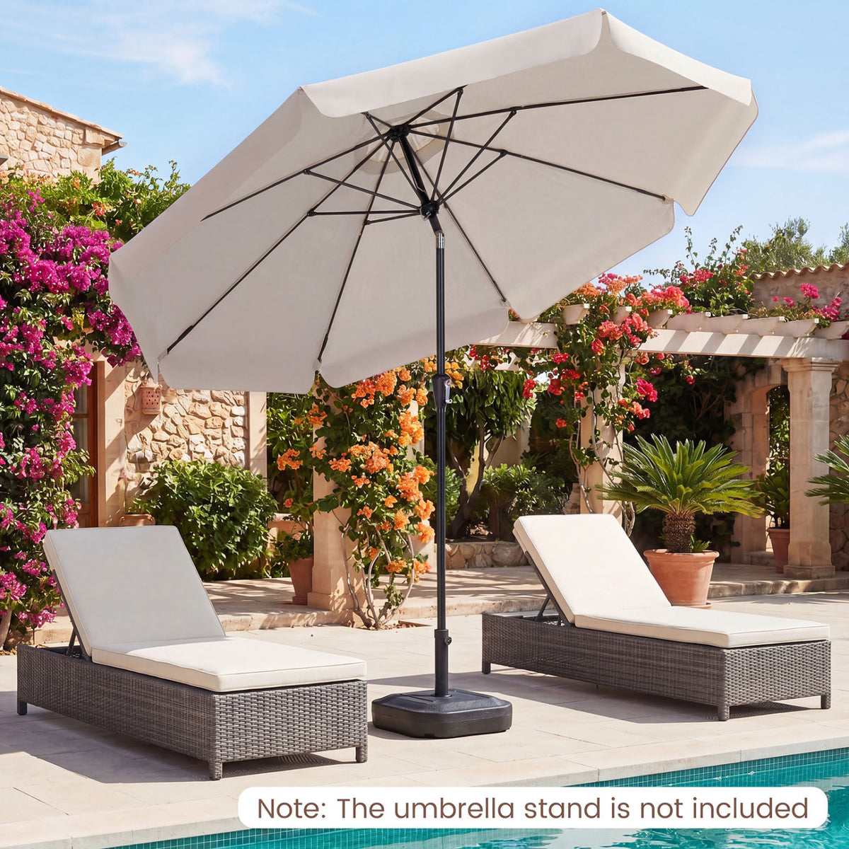 10 FT Scalloped Patio Umbrella with Push Button Tilt and 8 Fiberglass