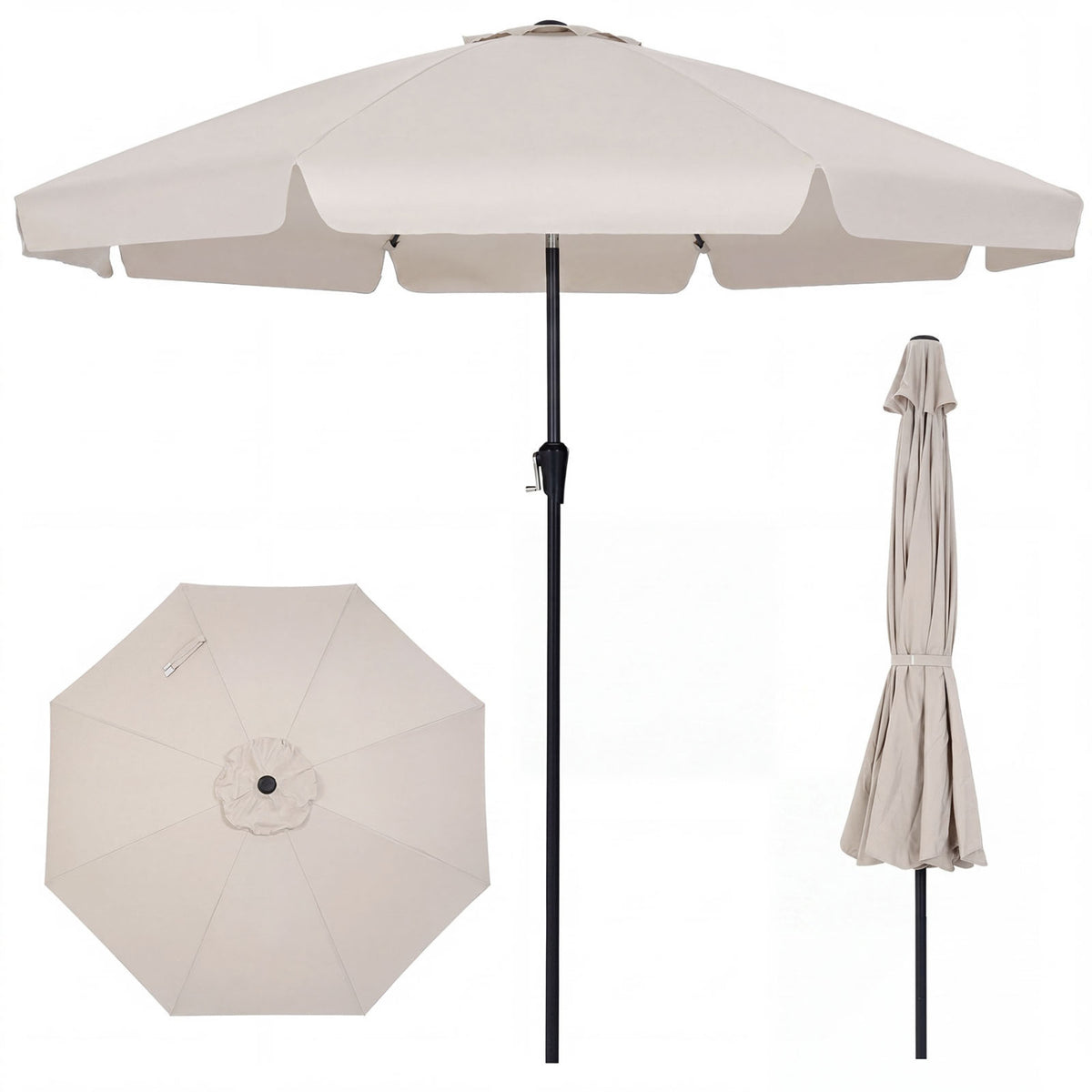 10 FT Scalloped Patio Umbrella with Push Button Tilt and 8 Fiberglass