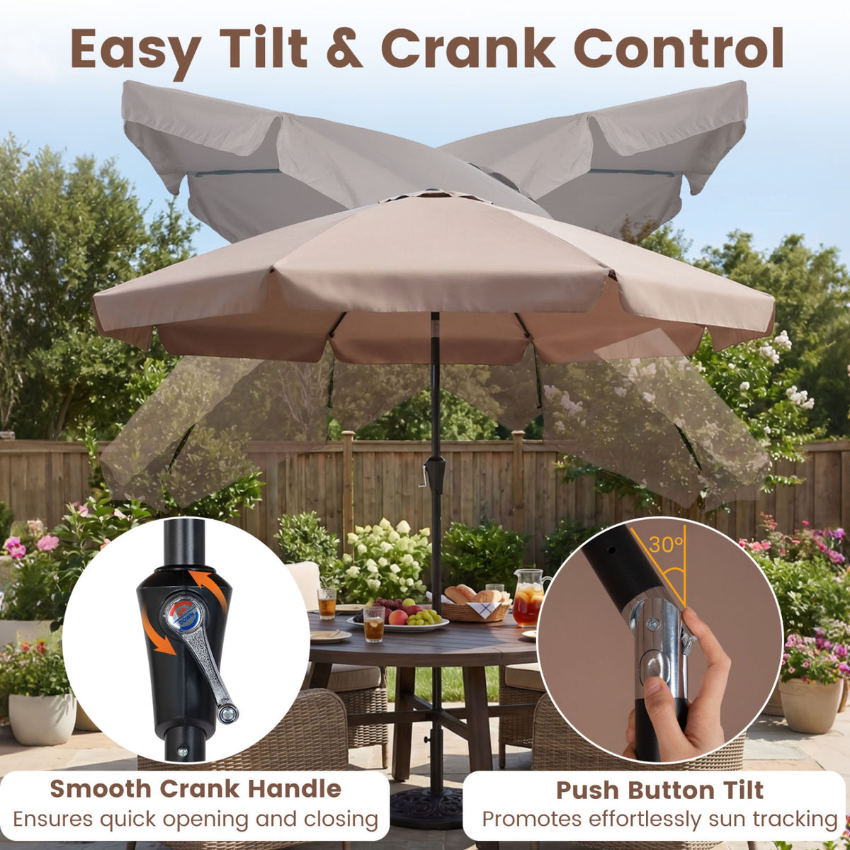 10 FT Scalloped Patio Umbrella with Push Button Tilt and 8 Fiberglass