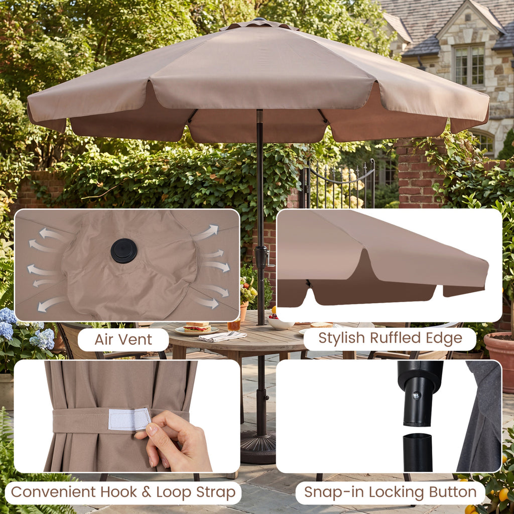 10 FT Scalloped Patio Umbrella with Push Button Tilt and 8 Fiberglass