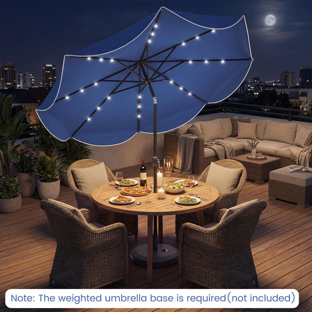 10 Feet Scalloped Solar Patio Umbrella with 24 LED Lights and Tilt