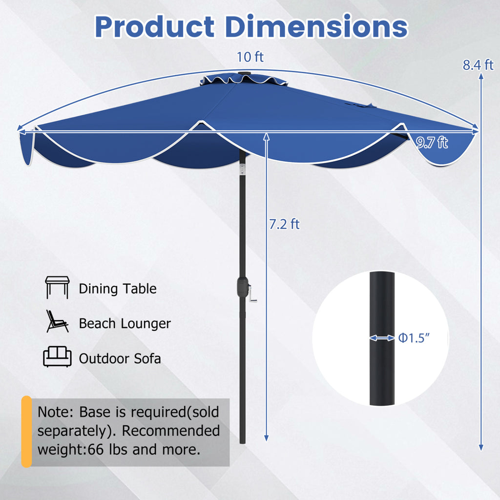 10 Feet Scalloped Solar Patio Umbrella with 24 LED Lights and Tilt