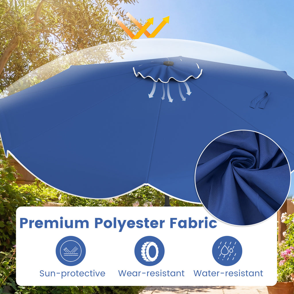 10 Feet Scalloped Solar Patio Umbrella with 24 LED Lights and Tilt