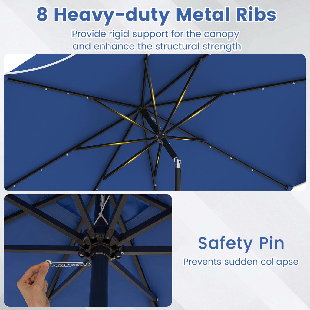 10 Feet Scalloped Solar Patio Umbrella with 24 LED Lights and Tilt