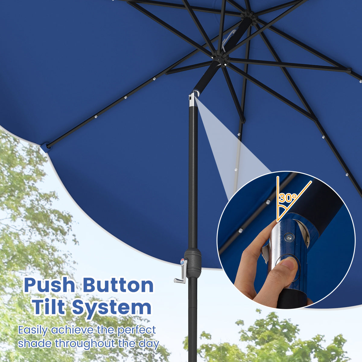 10 Feet Scalloped Solar Patio Umbrella with 24 LED Lights and Tilt