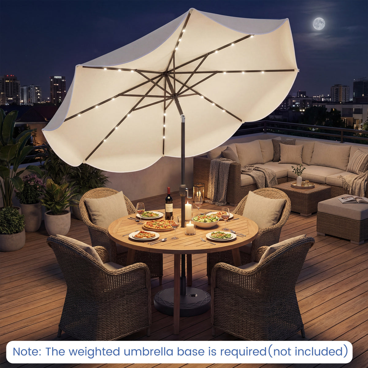 10 Feet Scalloped Solar Patio Umbrella with 24 LED Lights and Tilt
