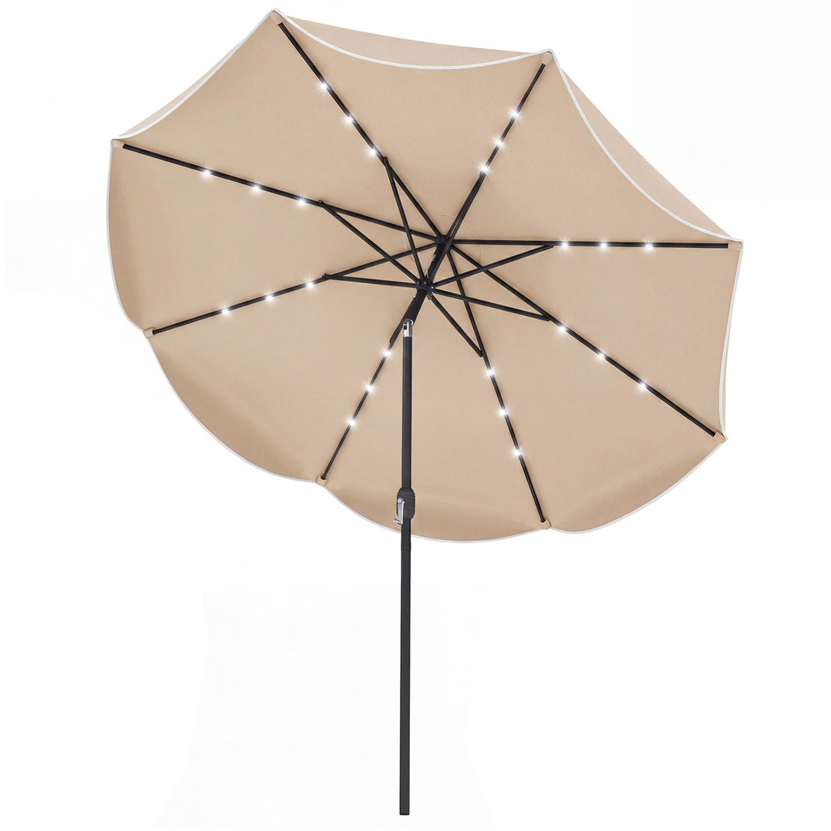 10 Feet Scalloped Solar Patio Umbrella with 24 LED Lights and Tilt