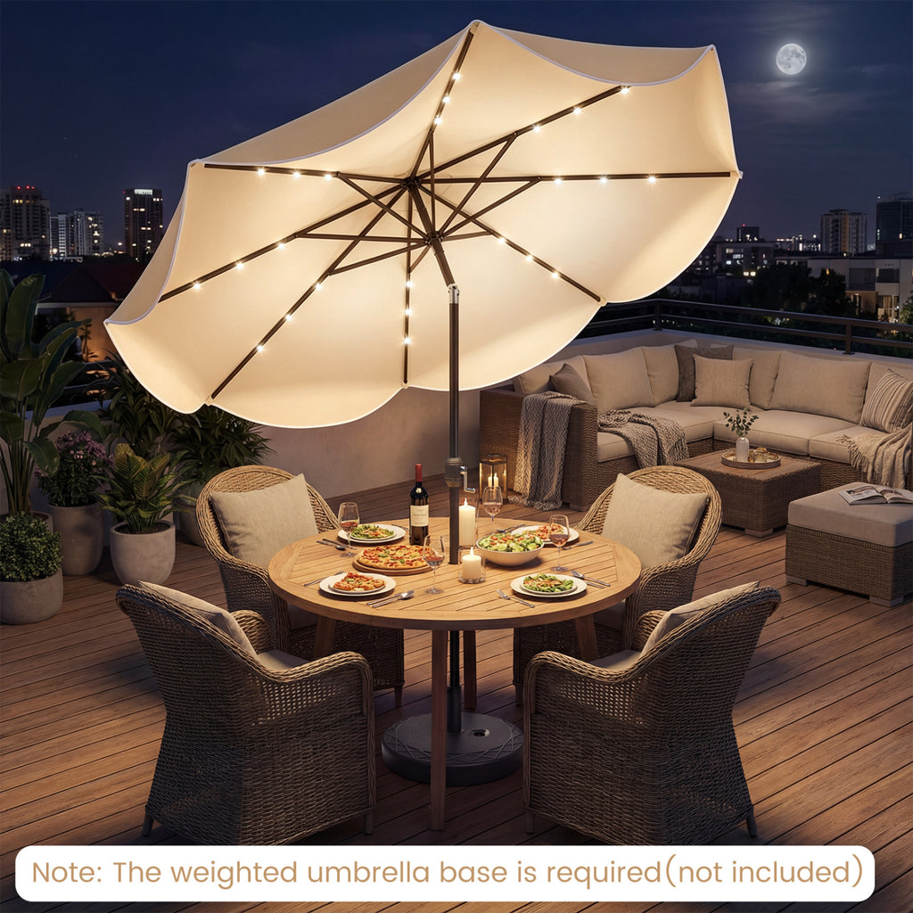 10 Feet Scalloped Solar Patio Umbrella with 24 LED Lights and Tilt